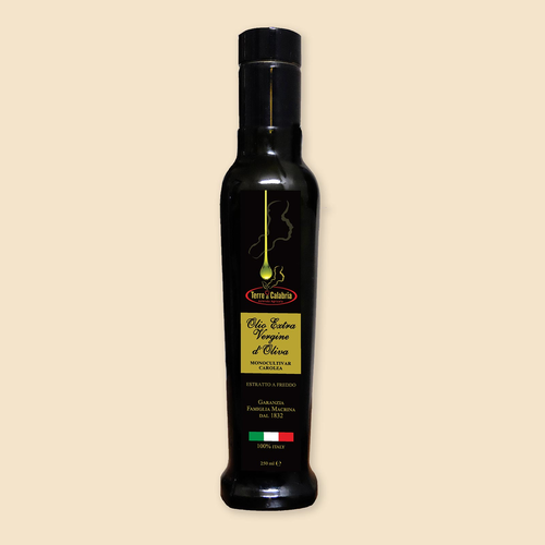 Olio extra vergine di oliva monocultivar carolea bottiglia 250ml tappo antirabbocco gasperina catanzaro calabria