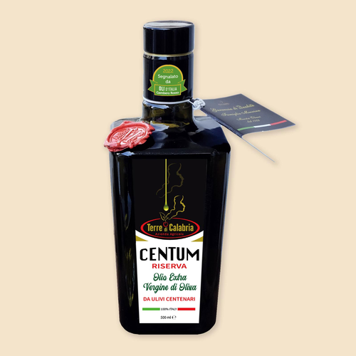 Olio extra vergine di oliva "centum" da ulivi secolari bottiglia di vetro da 500ml gasperina catanzaro calabria